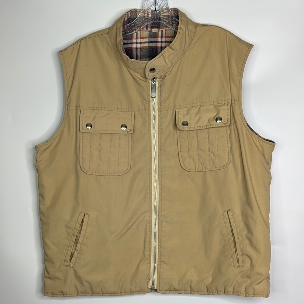 Vintage JCPenney Tan Reversible Flannel Lined Vest Size XL